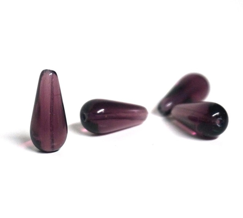 Glass Teardrop Beads, purple amethyst, 20mm x 10mm, set of 4 1040G image 1