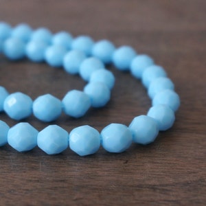 Czech Glass 8mm opaque turquoise faceted round beads, full & half strands available   (498F)