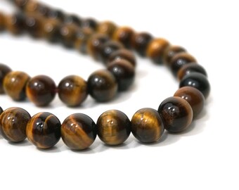 8mm tigereye beads, round natural brown gemstone   (1007S)