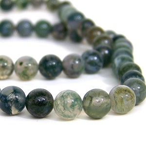8mm Moss Agate beads, round natural green gemstone  (609S)