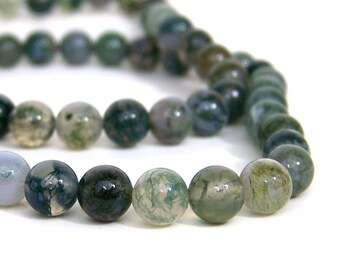 8mm Moss Agate beads, round natural green gemstone  (609S)