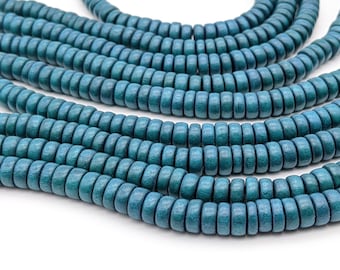 Teal Wood Beads, 8mm x 4mm rondelles, eco-friendly wooden heishi beads (1419R)