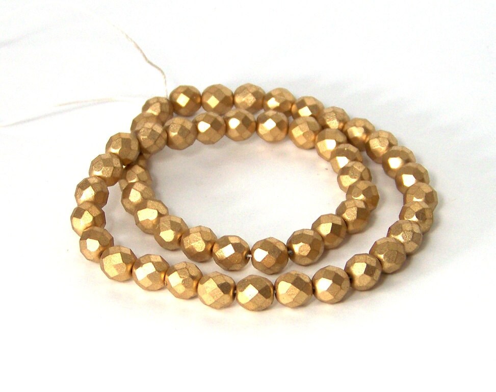 Metallic Gold Glass Beads Matte Finish 8mm Faceted Round Etsy