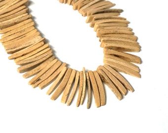 Coconut Wood stick beads, top drilled natural light wood coconut palm spikes, full strand (575R)