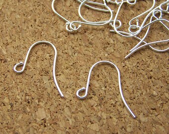 silver earwires, 15mm open loop fishhook, 15mm silver plated earring components  (387FD)