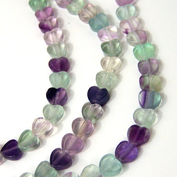 Rainbow Fluorite 6mm heart beads, gemstone bead strand (398S)