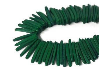 Green Wood spike beads, top drilled coconut palm sticks, full strand (1153R)