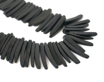 Black Wood stick beads, top drilled coconut palm sticks, tribal rustic, full strand (973R)