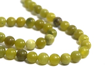 8mm round Olive New Jade, natural green serpentine gemstone beads, full & half strands available  (1181S)