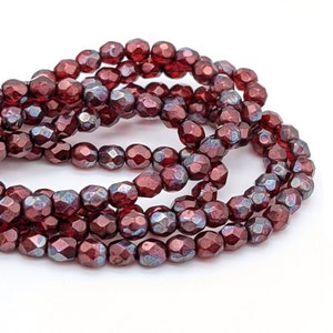 4mm Czech Glass beads. small faceted fire polished beads. color: Siam Ruby Red with Vega Picasso 1414F image 1