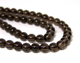 smoky quartz beads, 6mm round gemstone beads   (694S)