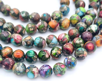 10mm Mixed Impression Jasper, round gemstone bead, colorful rainbow beads  (1081S)