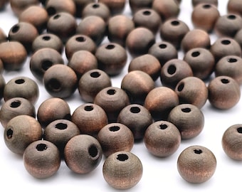 8mm Brown Wood Beads, antiqued matte finish, 100 round wooden beads (1416R)