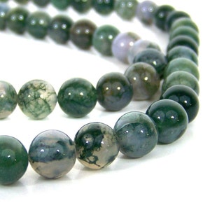 Moss Agate beads, 10mm round natural gemstone 703S image 1