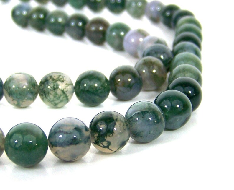 Moss Agate beads, 10mm round natural gemstone 703S image 1