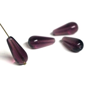 Glass Teardrop Beads, purple amethyst, 20mm x 10mm, set of 4 1040G image 2