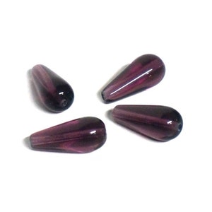 Glass Teardrop Beads, purple amethyst, 20mm x 10mm, set of 4 1040G image 3