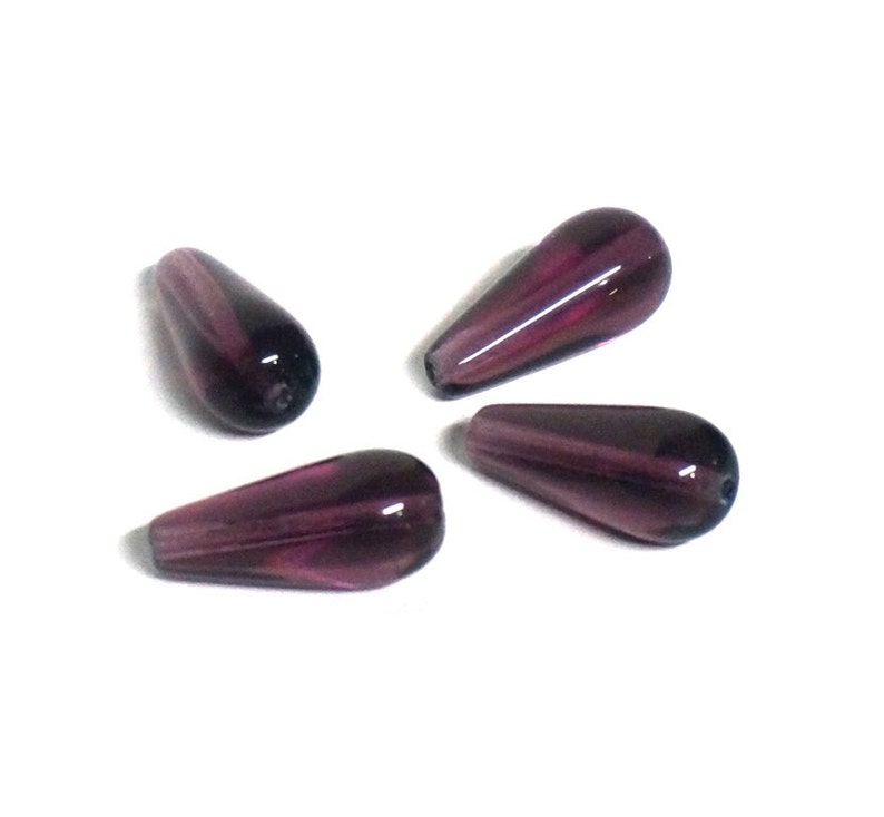 Glass Teardrop Beads, purple amethyst, 20mm x 10mm, set of 4 1040G image 3