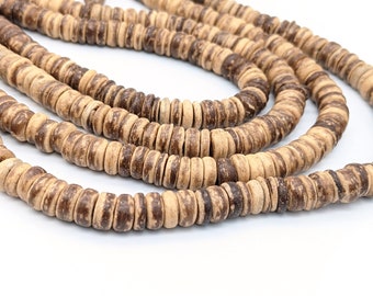 Coconut shell heishi beads, 8mm Wood Rondelle, natural mix, full strand (1413R)