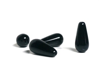 Glass Teardrop Beads, opaque black, 20mm x 10mm, Premium Czech Glass, set of 4 (1006G)