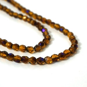 Faceted glass beads, 6mm amber yellow with blue iris finish, Czech Fire Polished Glass 836F image 3