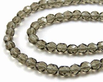 Czech Glass Beads, 6mm faceted smoke gray, full & half strands available  (344F)