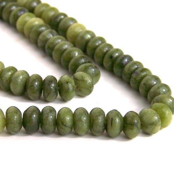 Green Serpentine beads, rondelle 8mm x 5mm natural gemstone (404SD)