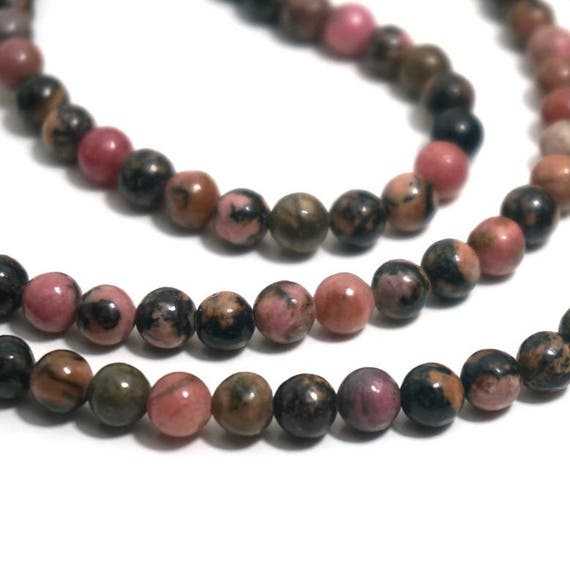 6mm matte Rhodonite with matrix gemstone beads 1283S round natural pink black full /& half strands available