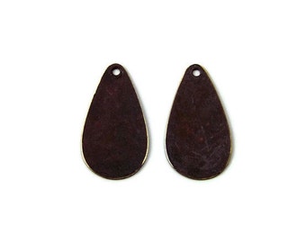 brass teardrop charm double-sided brown patina 24x12mm, 2 charms (348BD)