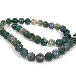 Moss Agate beads, 10mm round natural gemstone 703S image 2