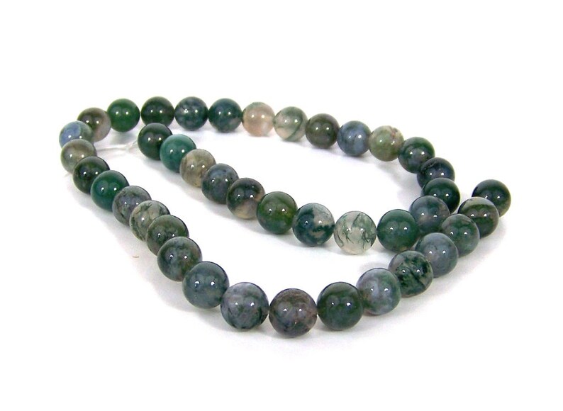 Moss Agate beads, 10mm round natural gemstone 703S image 2