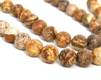 Picture Jasper beads, 10mm round natural gemstone, Full or half strands  (612S)