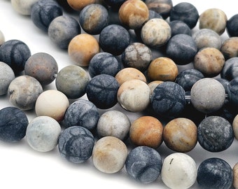 8mm matte Picasso Stone, frosted matte round jasper gemstone beads  (1305s)