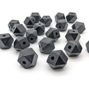 eco-friendly Wood Beads, Black, 20mm large faceted geometric cubes (641R)
