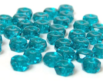 Premium Czech Glass Beads dark aqua 6mm x 3mm faceted rondelle (216G)