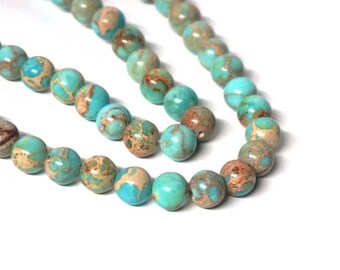 8mm Turquoise Impression Jasper Gemstone Bead, round stone beads, Aqua Terra Jasper  (1055S)