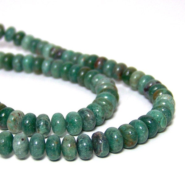Cuentas de Jade africano, 6 mm x 4 rondelle mm, natural verde preciosa, completa y la mitad en hebras (684S)