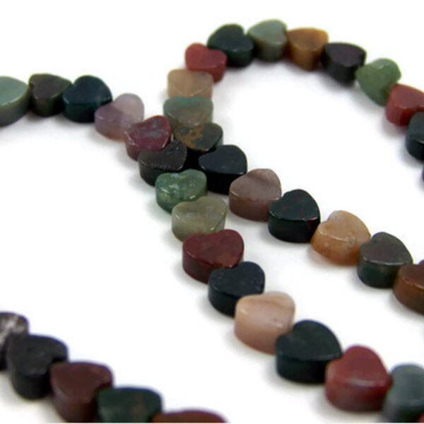 Beads, Fancy Jasper gemstone heart bead, 6mm hearts, FULL strand (313S)