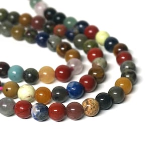 8mm round mixed gemstone beads with large holes, 8 inch strand 1131S image 1