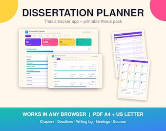 Dissertation Planner Thesis Tracker, Interactive Chapter and Deadline Tracker, Writing Log, Grad School Planner, Printable Thesis Pack