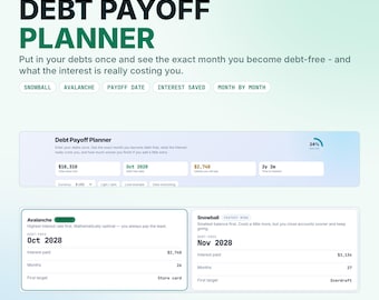 Interactive Debt Payoff Planner, Snowball and Avalanche Calculator, Debt Free Date Tracker (Digital File)