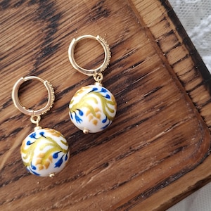 Exclusive Ceramic Earrings, Dangle Drop Earrings Handcrafted Jewelry, Ukrainian Ethnic Jewelry Holiday Earrings Gift for Her, Mom Gift.