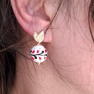 Exclusive Ceramic Earrings, Dangle Drop Earrings Handcrafted Jewelry, Ukrainian Ethnic Jewelry Holiday Earrings Gift for Her, Mom Gift