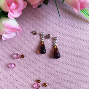Amber drop earrings – Sterling Silver & Gold-Plated options, elegant Baltic amber jewelry, handmade, gift for her