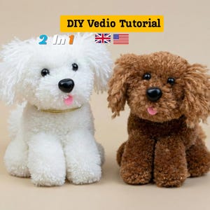 Videotutorial de perros de lana a crochet / Patrón de peluche con pompones suaves (descarga digital)
