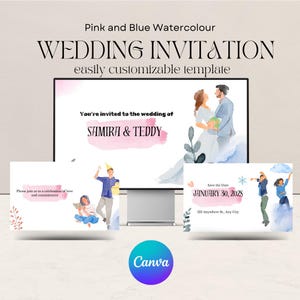 Plantilla de invitación de boda moderna, editable en Canva, minimalista y elegante, descarga instantánea, imprimible (tamaño A4 y carta estadounidense)