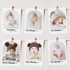 Modèle Canva de bannière photo modifiable de 12 mois pour garçon, 1er anniversaire, cartes-photos d'étape mensuelle minimales, modèle Canva