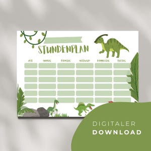 Horaire Dino à imprimer | Modèle PDF A4 pour enfants | Horaire scolaire avec champ nom | Motif dinosaure pour garçons et filles