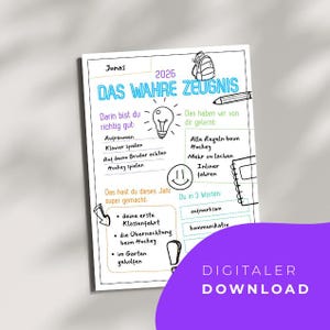 El auténtico boletín de calificaciones en formato cómic | Imprimible en PDF para niños mayores | Boletín de calificaciones personalizado para padres | Regalo de fin de curso