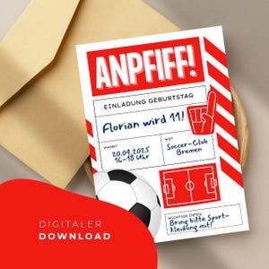 Red Football Invitation | Printable Children's Birthday Party | A6 PDF for Instant Download | Fill-in Card